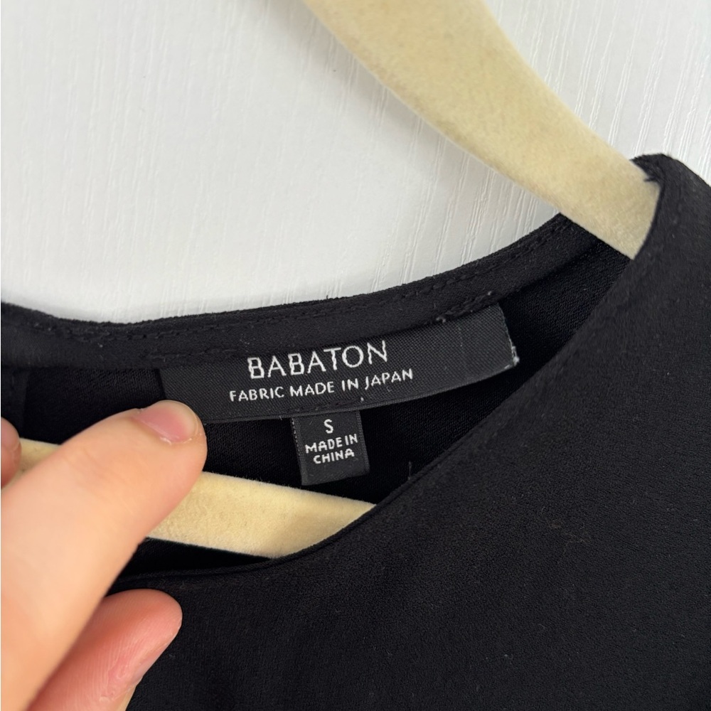 Babaton Black Ruffle Sleeve Blouse Japanese Fabric Size Small Minimalist Office - Picture 7 of 9